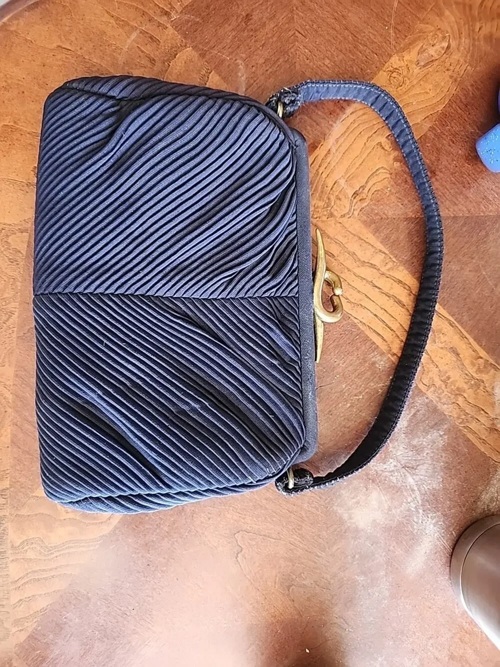 1940s Pleated Navy Blue Hand Bag, Purse, Evening Bag